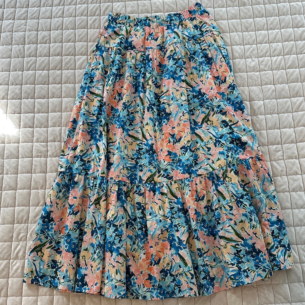 Abercrombie & Fitch Blue Multicolor Tiered A-Line Maxi Skirt